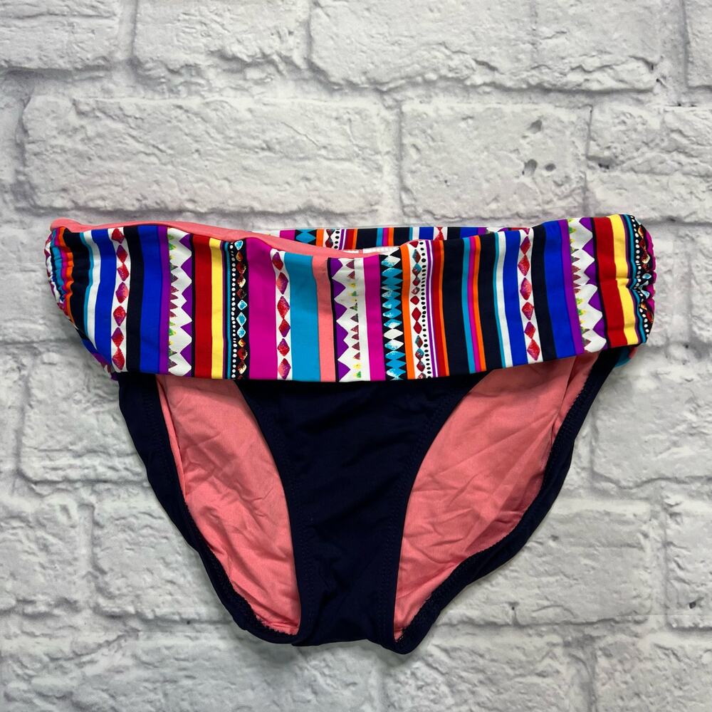 Anne Cole Womens Fold Over Retro Braided Stripe Bikini Bottom Size XS Navy Blue